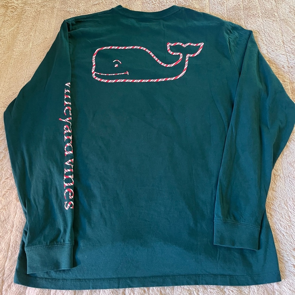 Vineyard Vines Men’s Medium Dark Green Candy Cane Christmas Long Sleeve T-Shirt